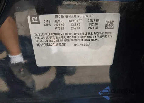 2016 Chevrolet Malibu Limited Lt z USA, uszkodzony, nr VIN 1G11C5SA2GU103401